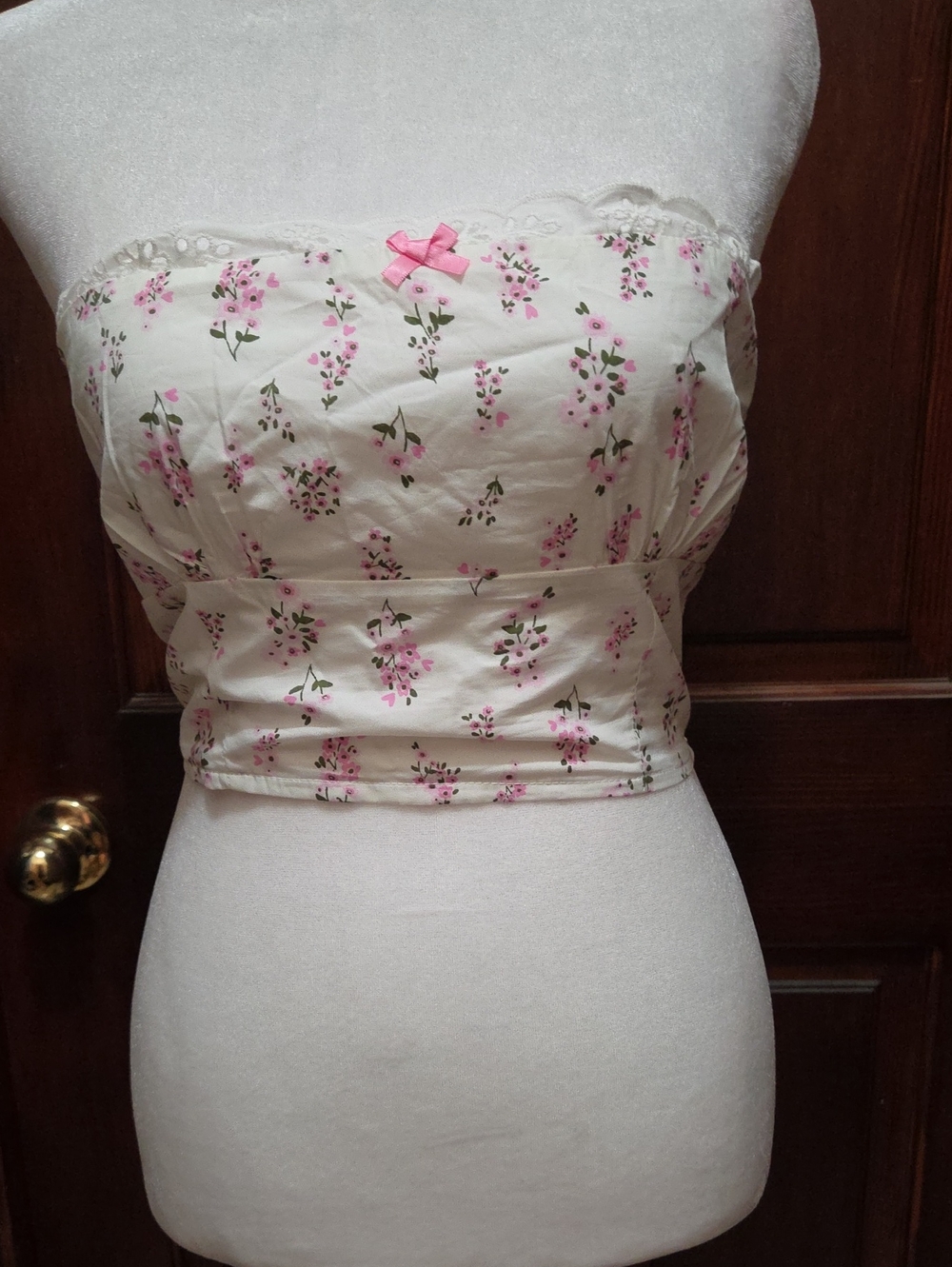Forever 21 Pink Floral Strapless Bandeau Top on Cream